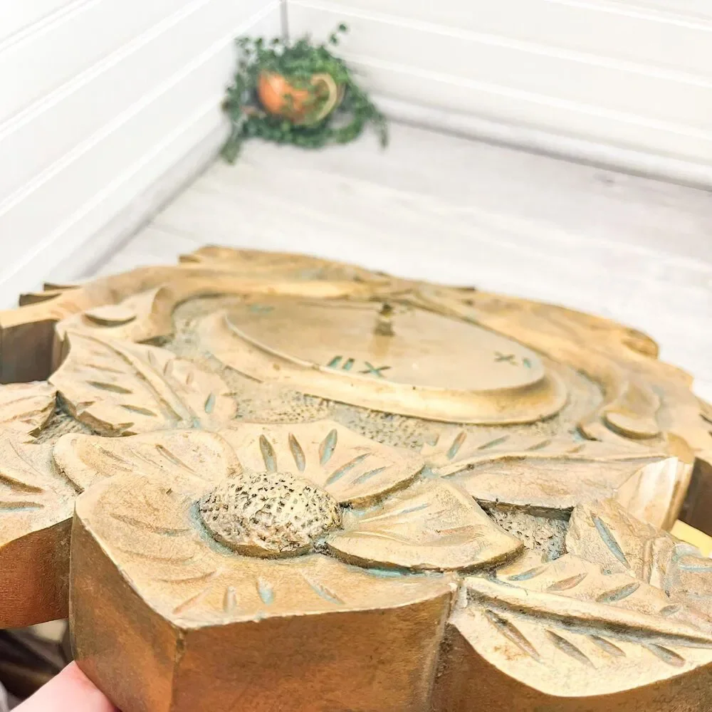 Large‎ Gold Hand-Carved Wooden Floral Clock: Antique Wood Decor